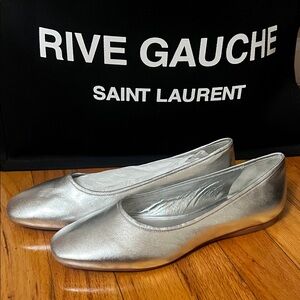 SCHUTZ Leather Metallic Silver Flats